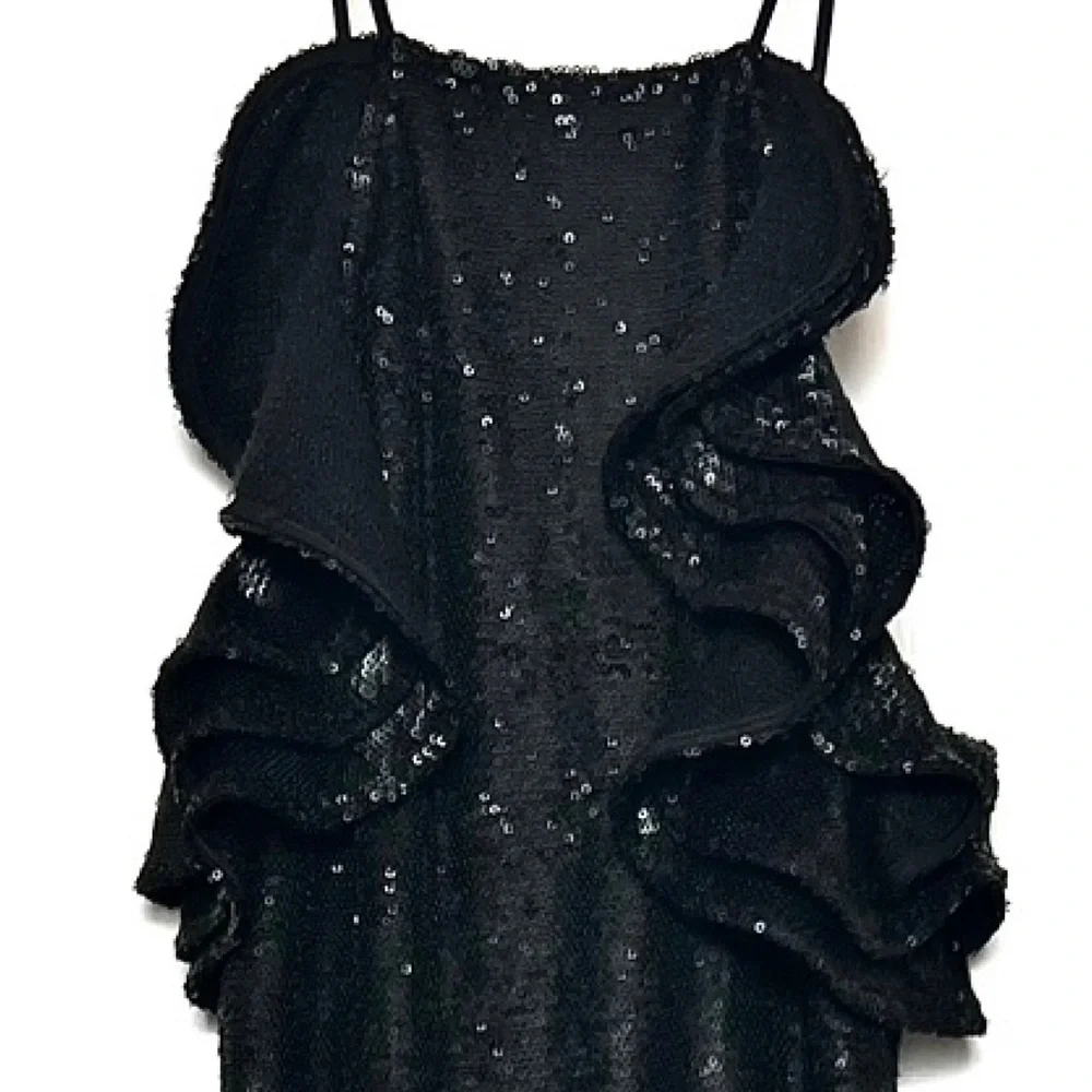 C/MEO Sequin Ruffle Halter‎ Square Neck Sleeveless Fit & Flare Slit Midi Dress S